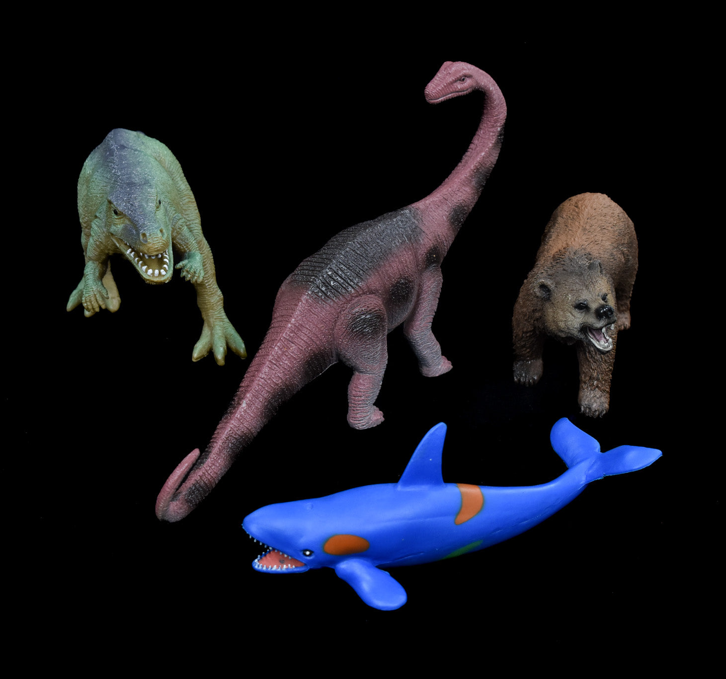 Vintage Rubber Toy Lot 2 Dinosaur 1 Bear 1 Shark Toy Lot Collectible Small Used