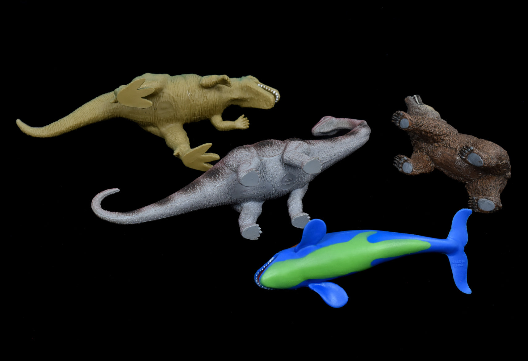 Vintage Rubber Toy Lot 2 Dinosaur 1 Bear 1 Shark Toy Lot Collectible Small Used