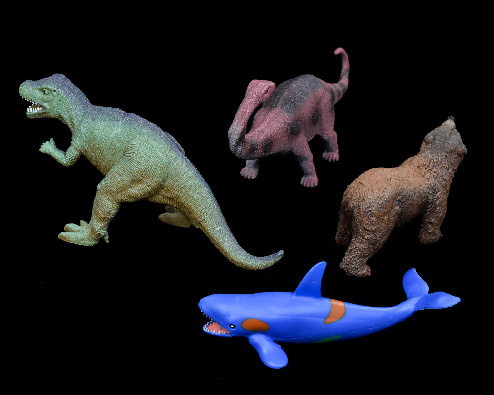 Vintage Rubber Toy Lot 2 Dinosaur 1 Bear 1 Shark Toy Lot Collectible Small Used