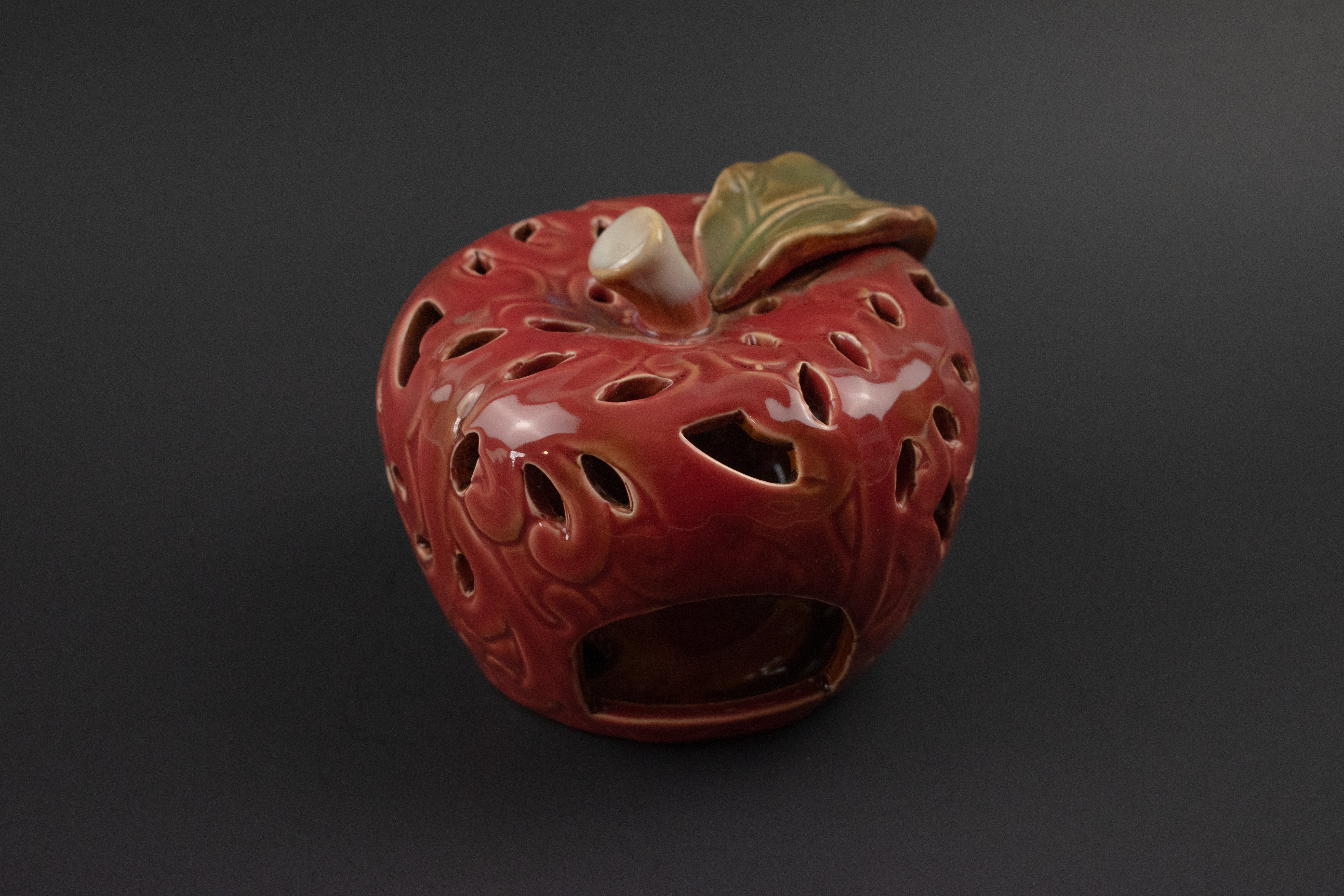Candle Holder Red Ceramic Apple Decorative Home Decor Candle Container Used