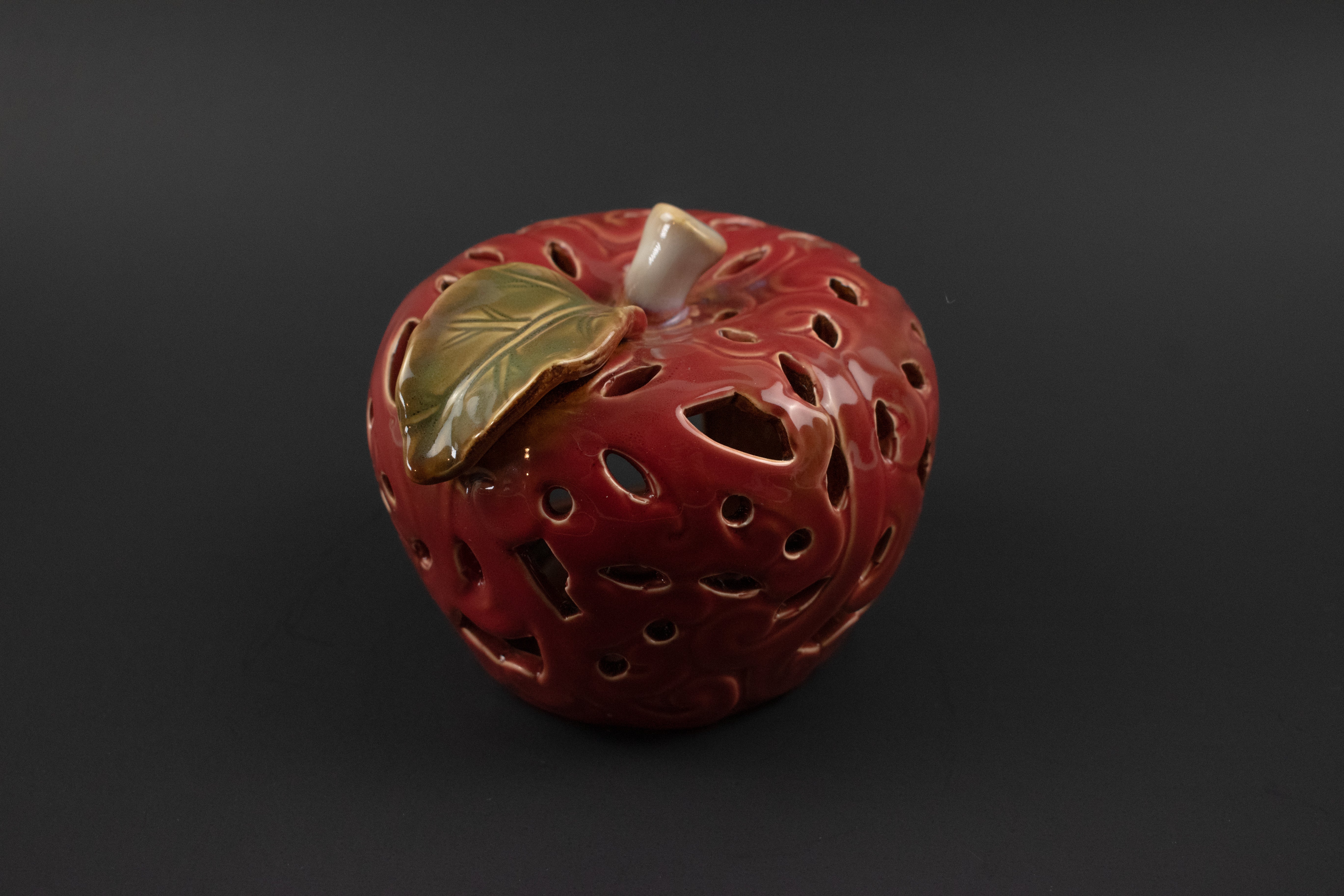 Candle Holder Red Ceramic Apple Decorative Home Decor Candle Container Used
