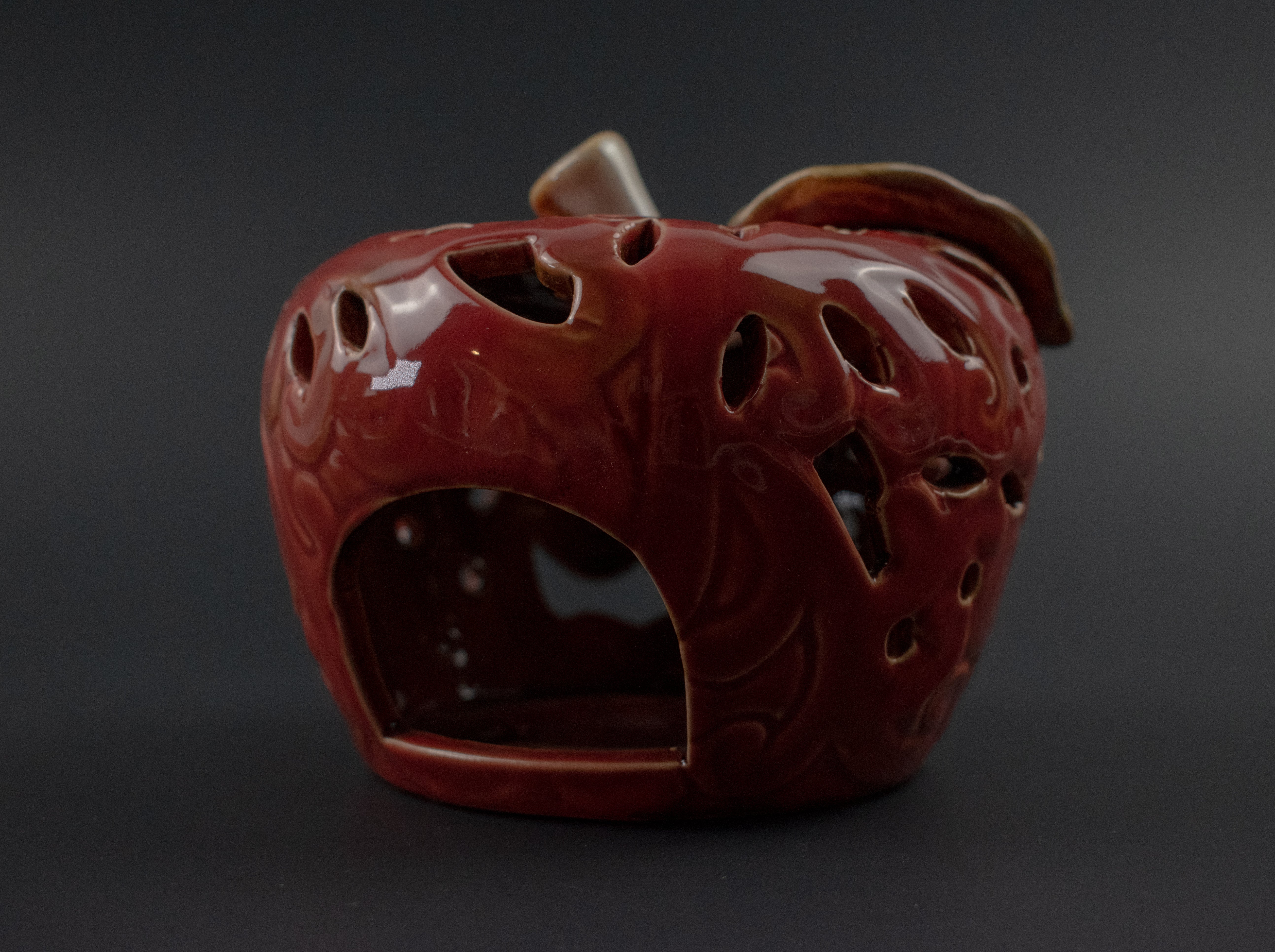 Candle Holder Red Ceramic Apple Decorative Home Decor Candle Container Used