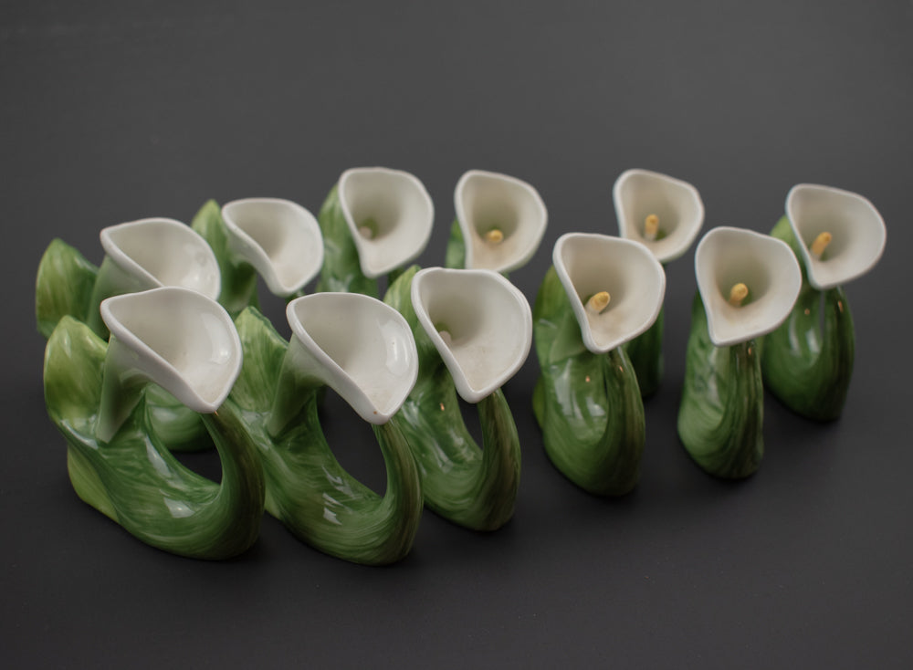 Vtg Lot 11 Lily Napkin Rings RPA PIA Bone China Philippines Flowers 1985