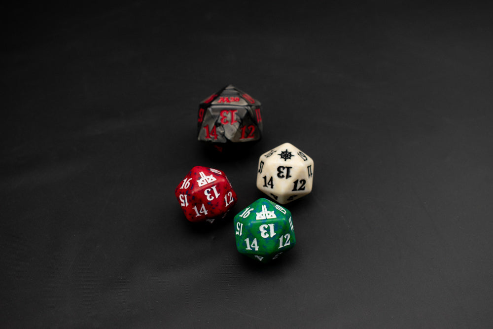 Magic The Gathering Playing Dice Set of 4 Red Green White Charcoal
