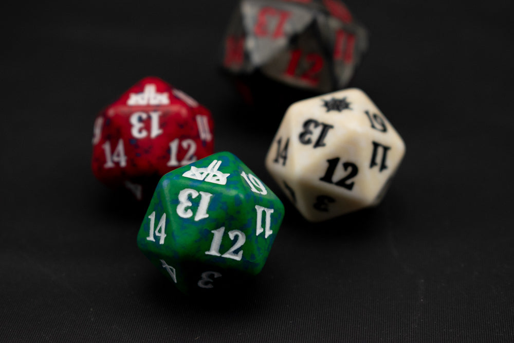 Magic The Gathering Playing Dice Set of 4 Red Green White Charcoal