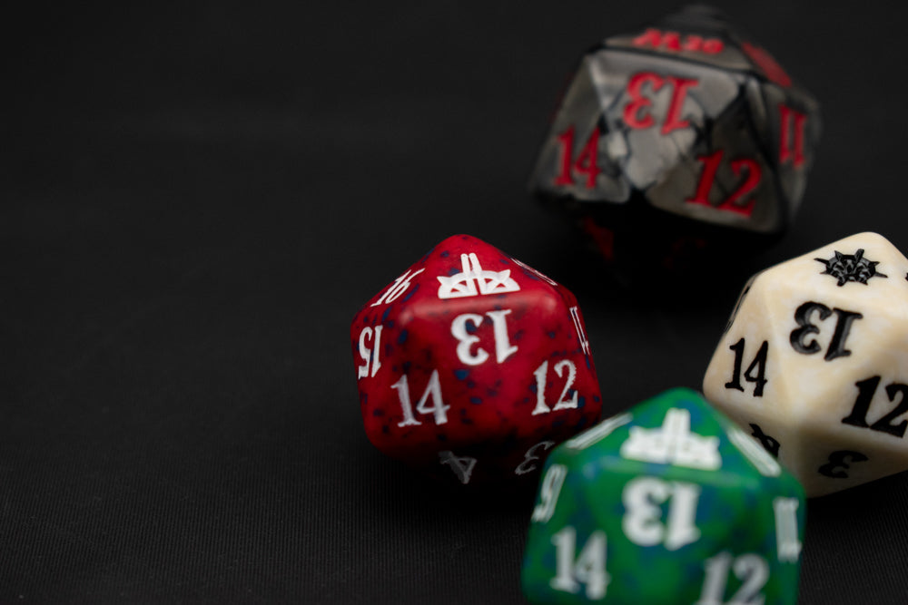 Magic The Gathering Playing Dice Set of 4 Red Green White Charcoal