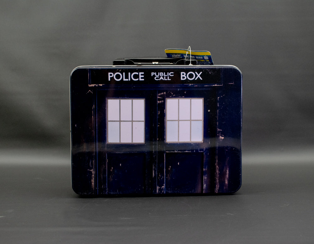 Doctor Who Top Trumps Police Box Tin Tote Lunch Box Tardis W/ Sealed Cards