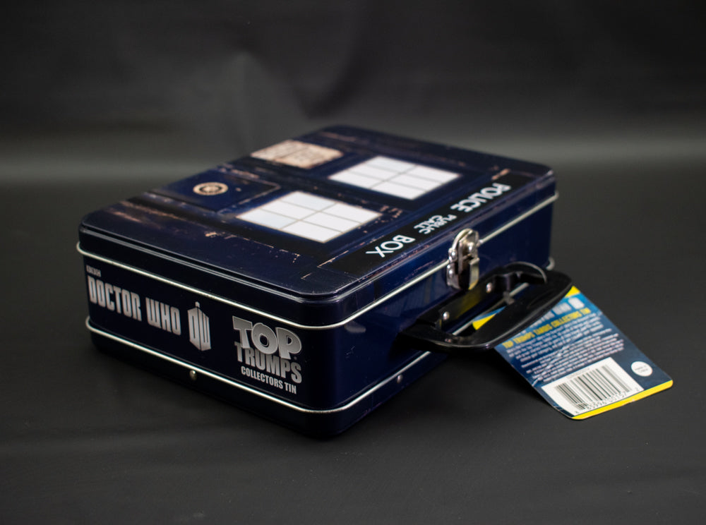 Doctor Who Top Trumps Police Box Tin Tote Lunch Box Tardis W/ Sealed Cards