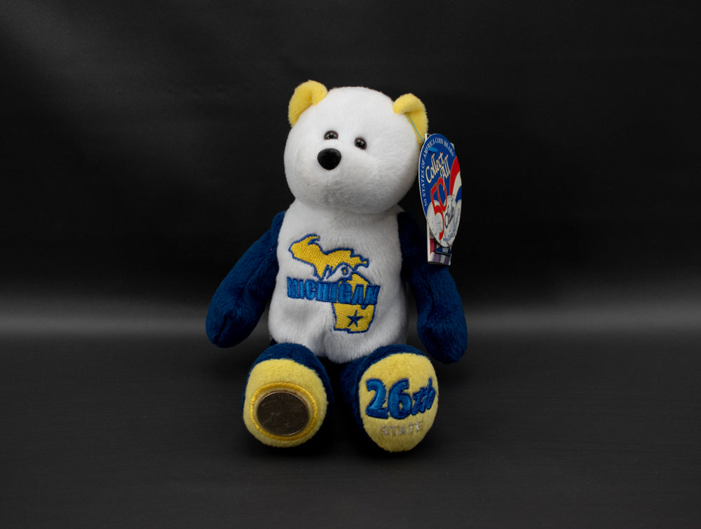 Michigan Limited Treasures Plush Coin Bear NWT 26th State Blue White