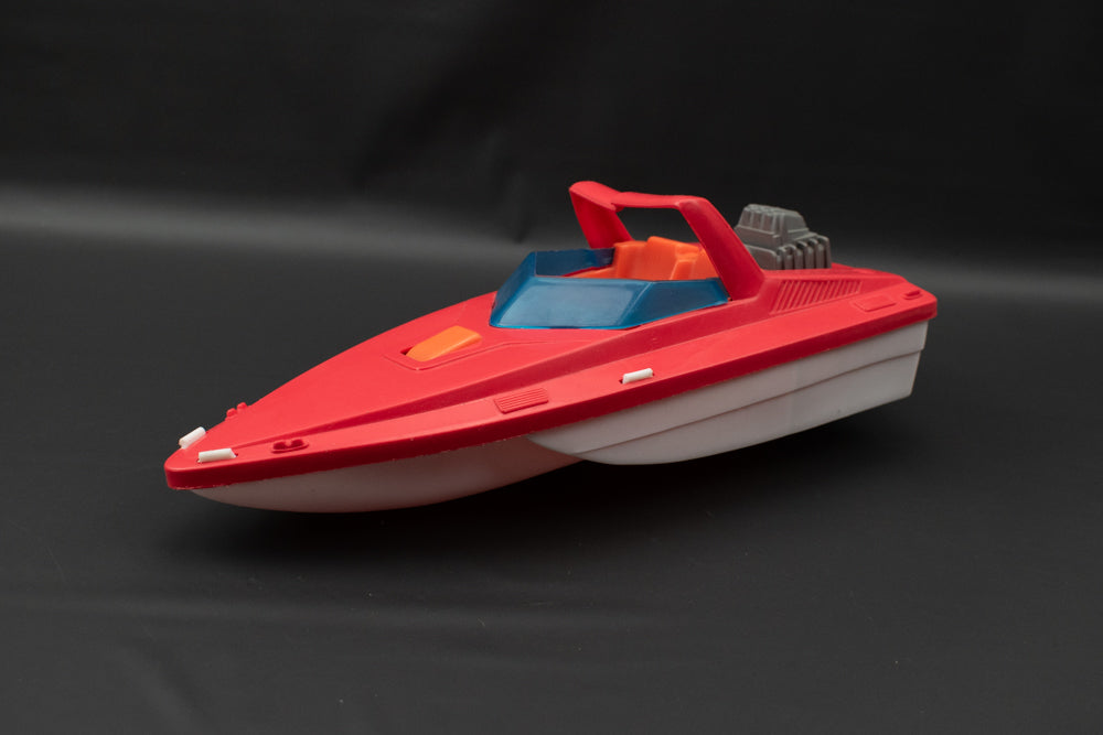 Red Toy Boat Used Kids Plastic Small Speed Boat Damaged