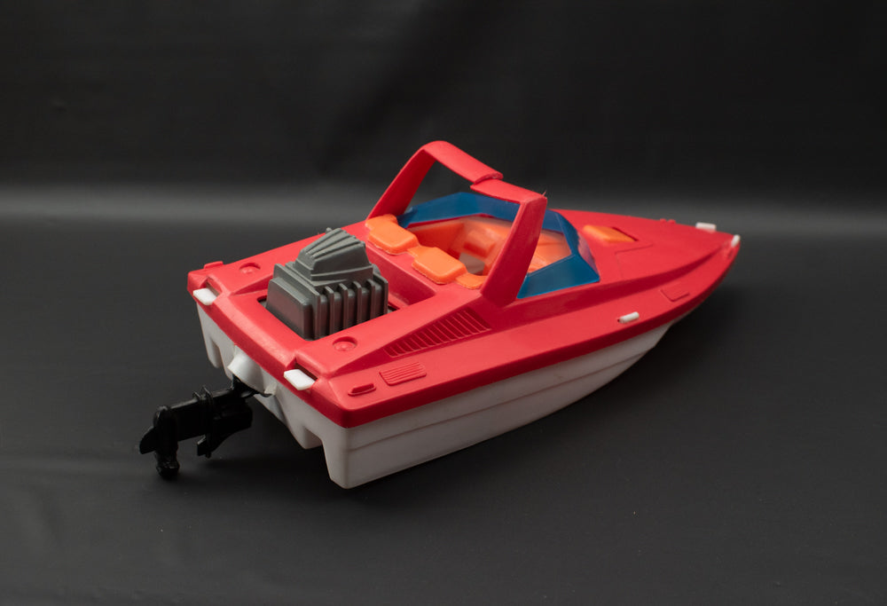 Red Toy Boat Used Kids Plastic Small Speed Boat Damaged