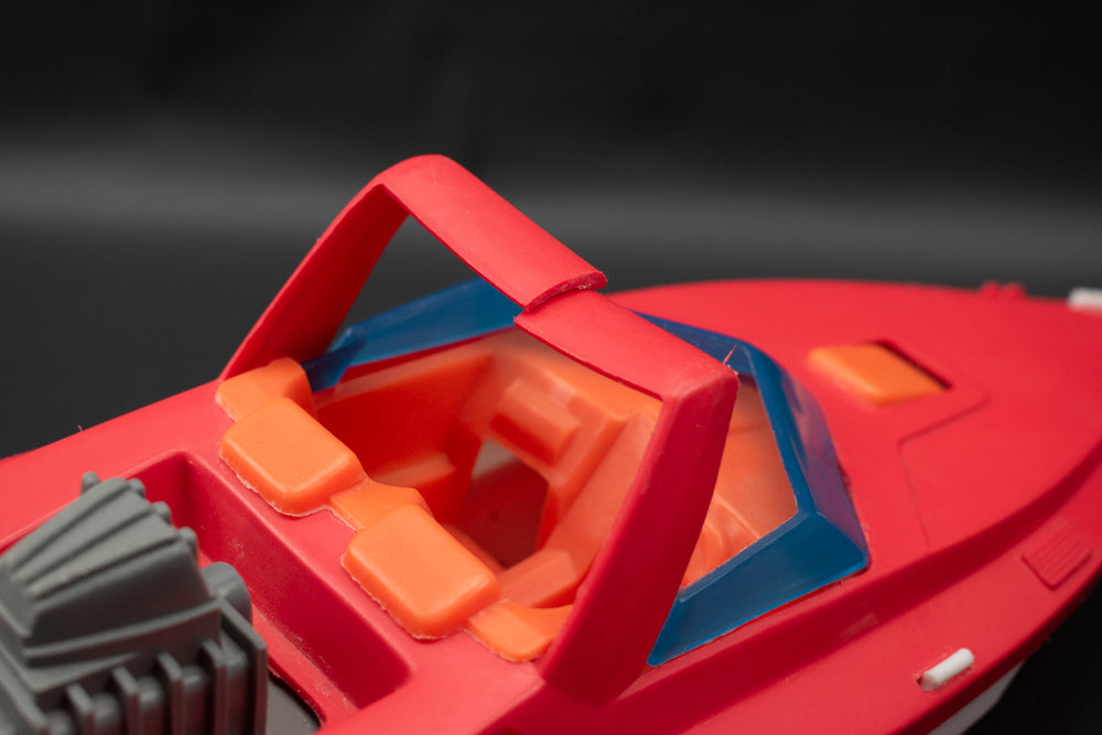 Red Toy Boat Used Kids Plastic Small Speed Boat Damaged