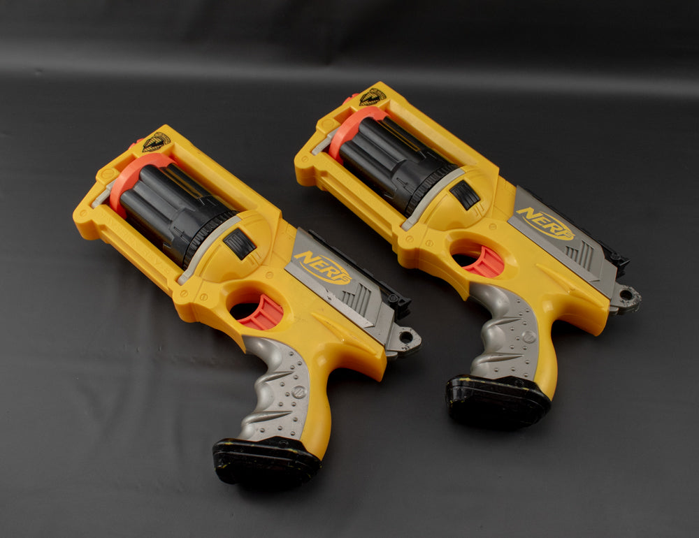 Nerf N Strike Dart Gun Toy Maverick Rev 6 Blaster Yellow 2004 Set x2