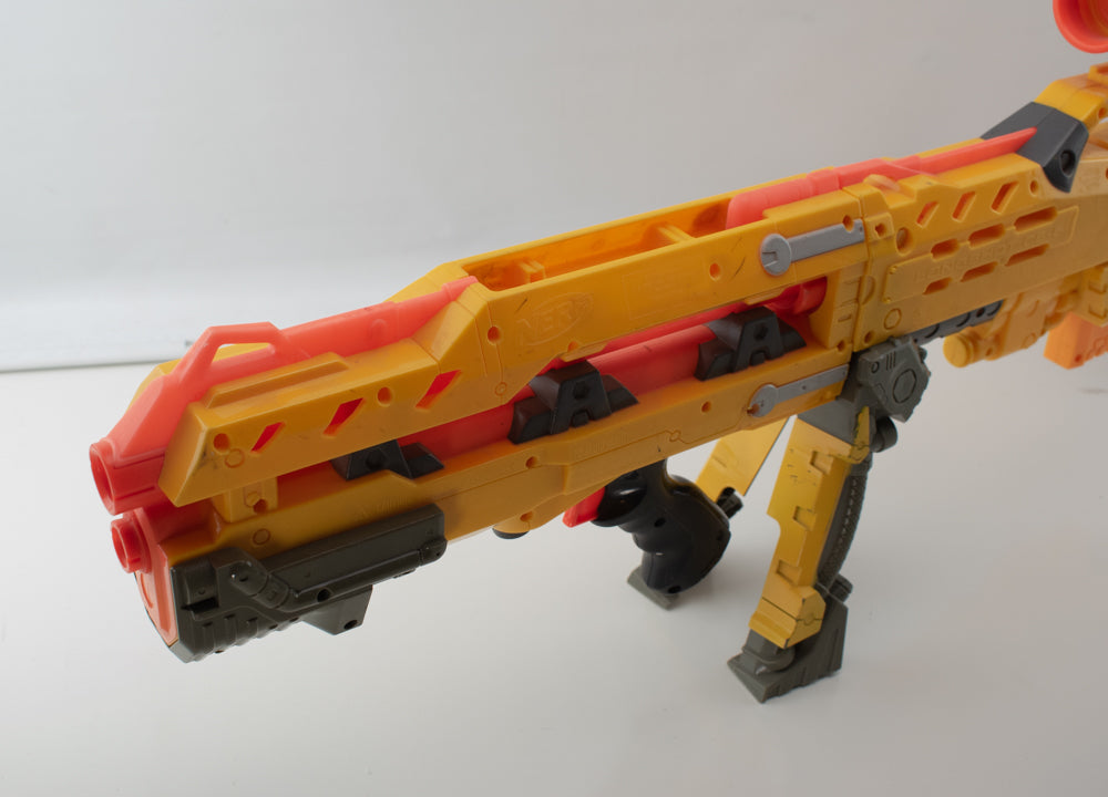 NERF N-Strike Long Shot CS-6 Blaster Rifle Gun and Front Blaster Yellow Sniper Rifle