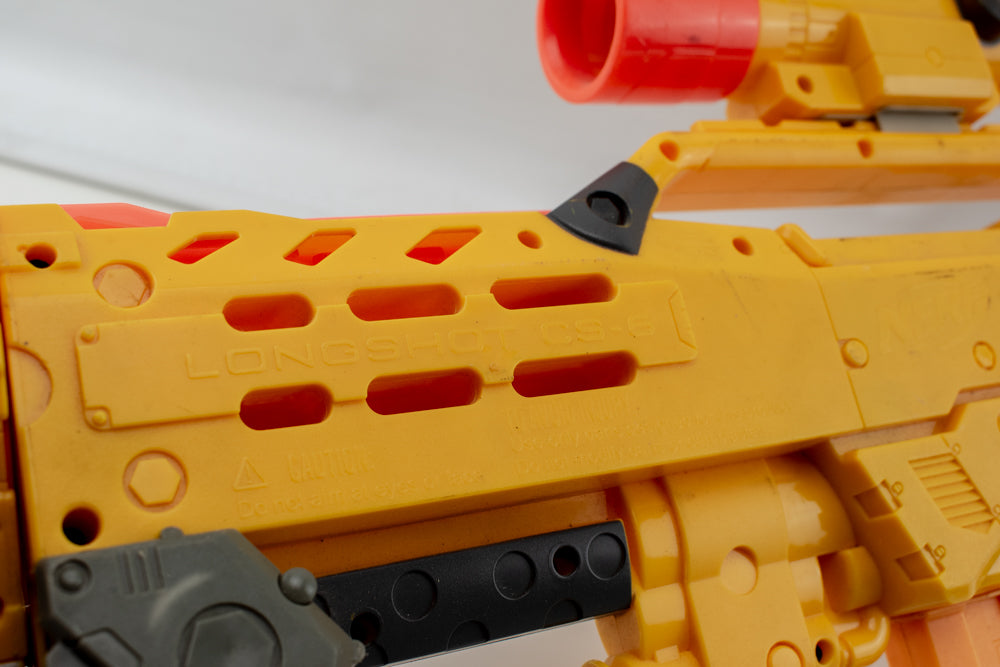 NERF N-Strike Long Shot CS-6 Blaster Rifle Gun and Front Blaster Yellow Sniper Rifle