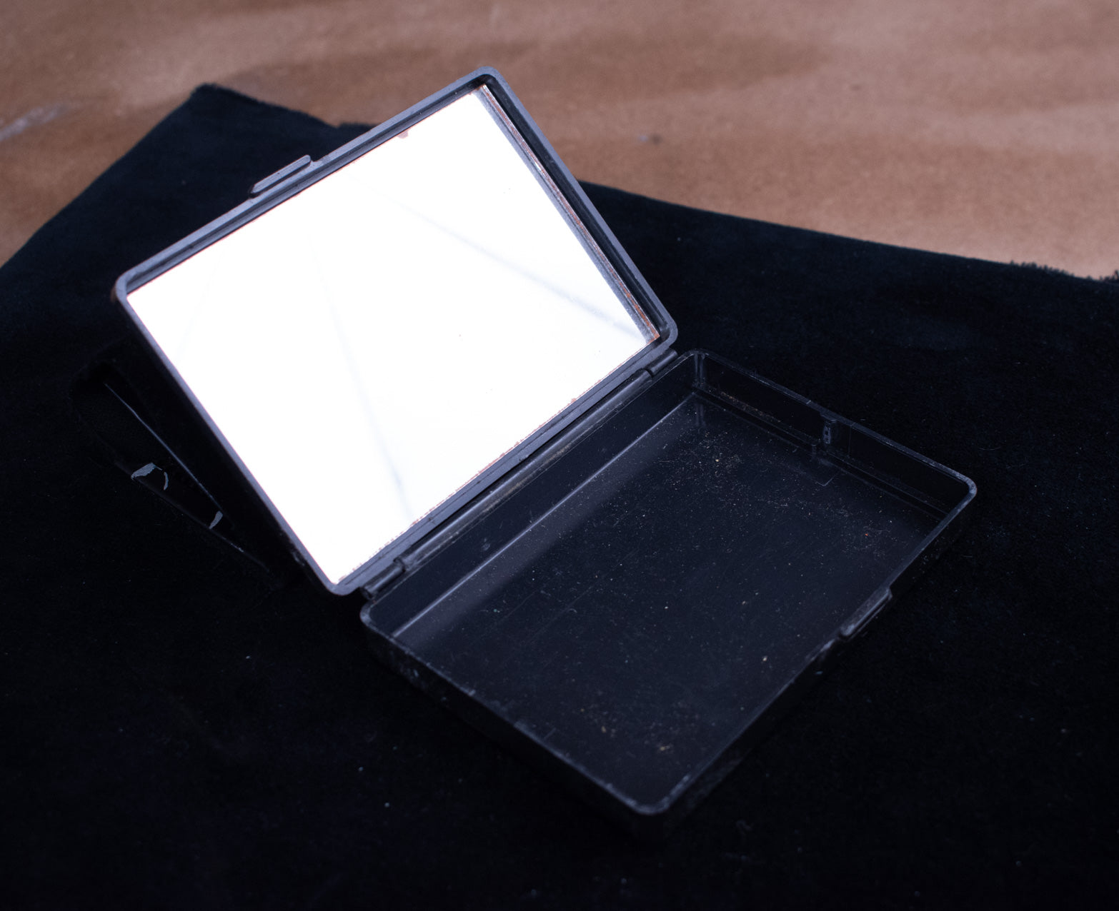 Vintage Pocket Mirror Makeup Cigarette Case Used Black Small Floral