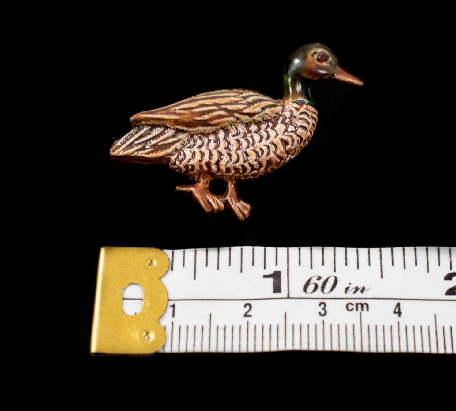 Duck Pin Vintage Steven Marc Enamel Duck Red Rhinestone Eye Brooch Used