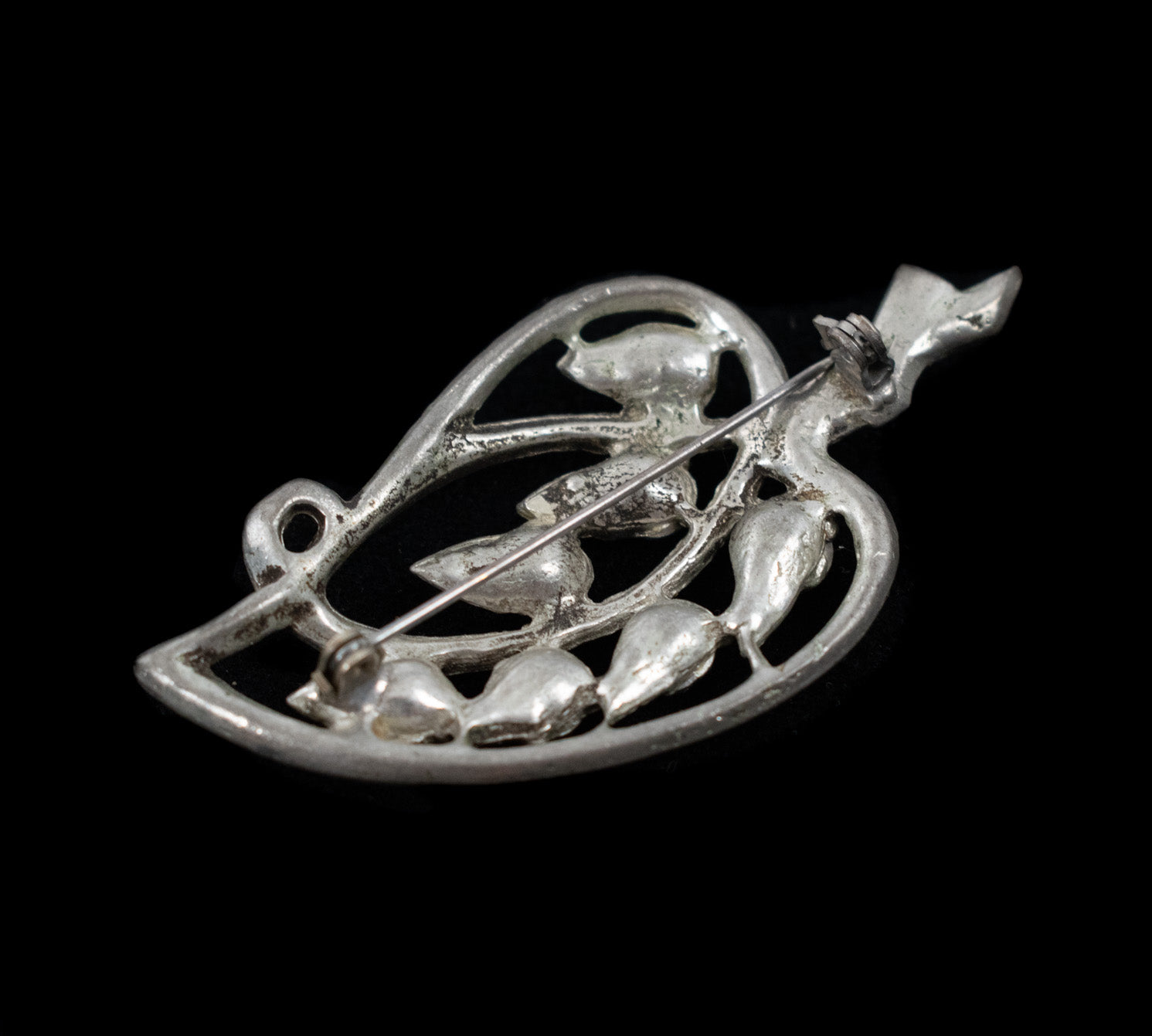 Brooch Pin Decorated Silver Blue Flashy Diamond 2 1/2 Inch Used Pin