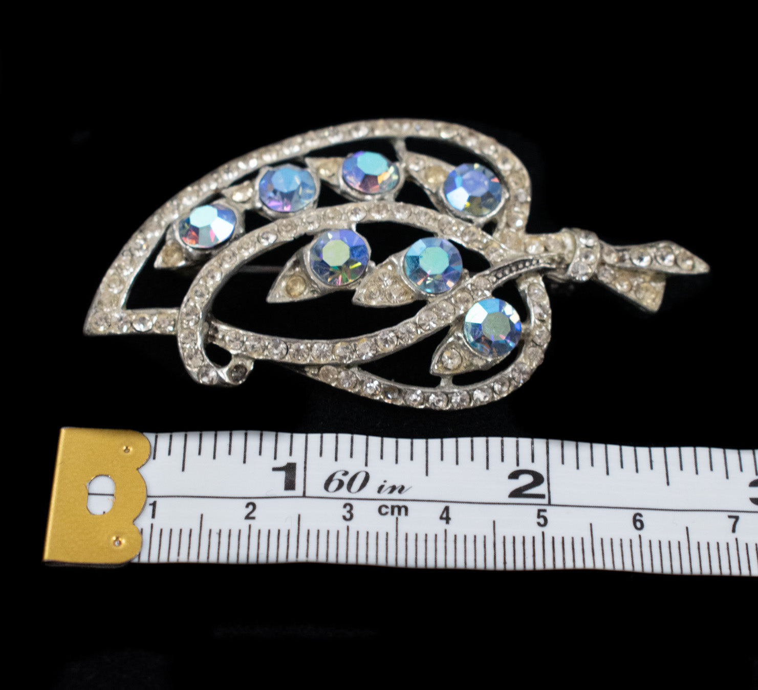 Brooch Pin Decorated Silver Blue Flashy Diamond 2 1/2 Inch Used Pin