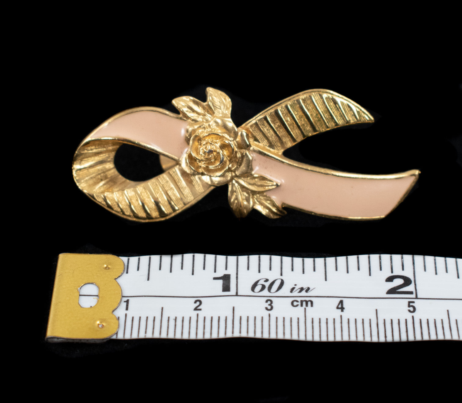 Breast Cancer Ribbon Pin Gold and Pink Gold Used 2 inch Button