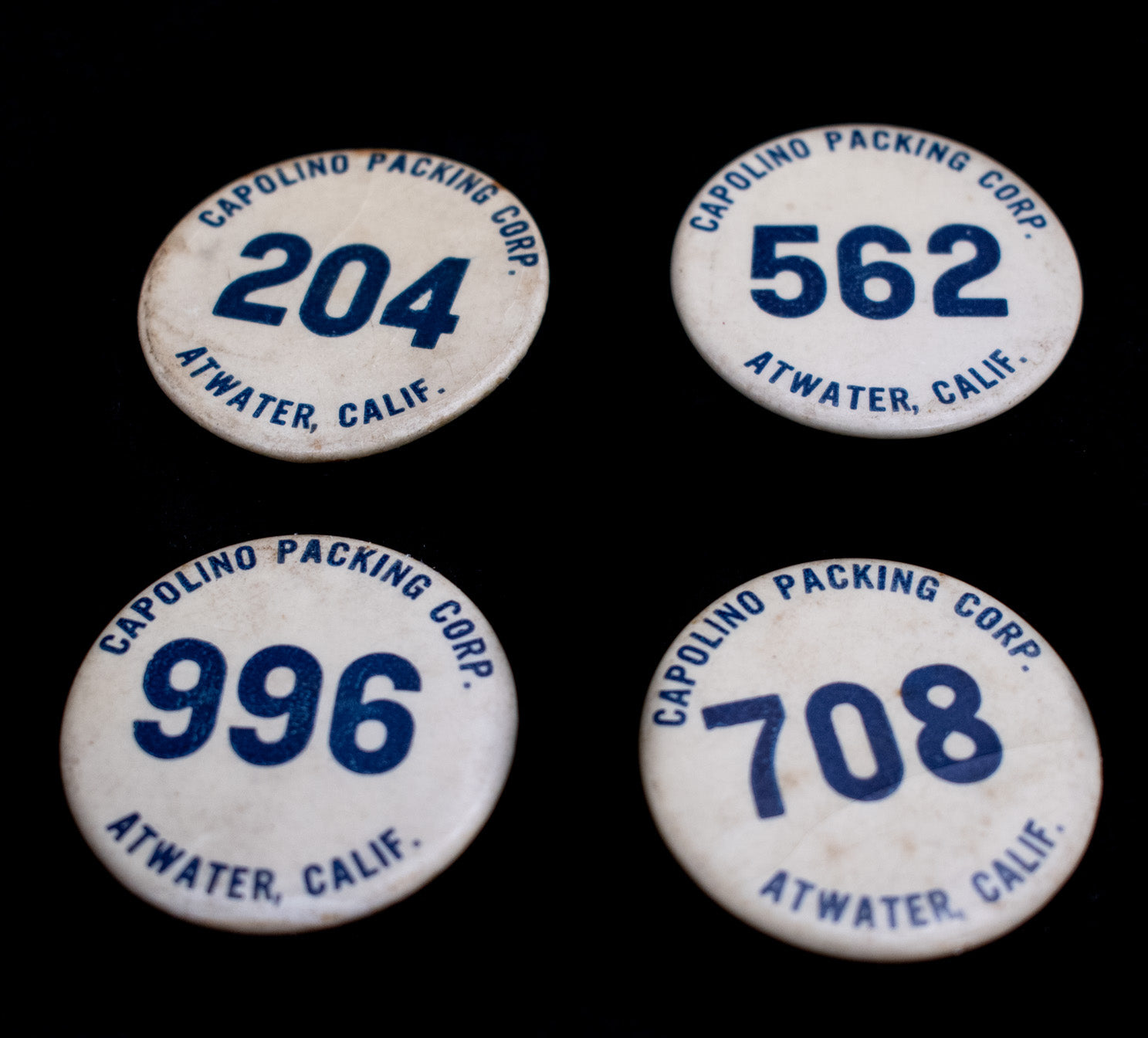 Vintage Pins Capolino Packing Corp Atwater California 6Pc Button Lot Used Union Pins