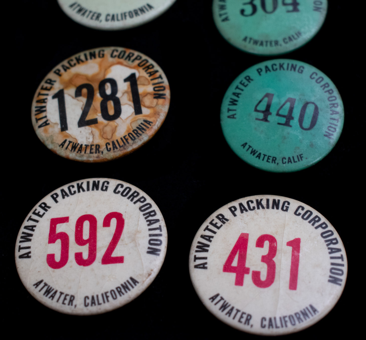 Union Pins Vintage Buttons Lot Atwater California Used 6 Pc Lot
