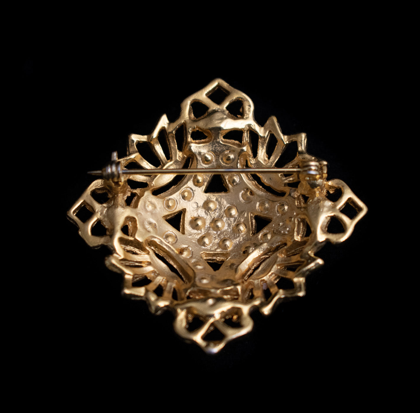 Vintage Gold Plated Diamond Cluster Brooch Pin Used