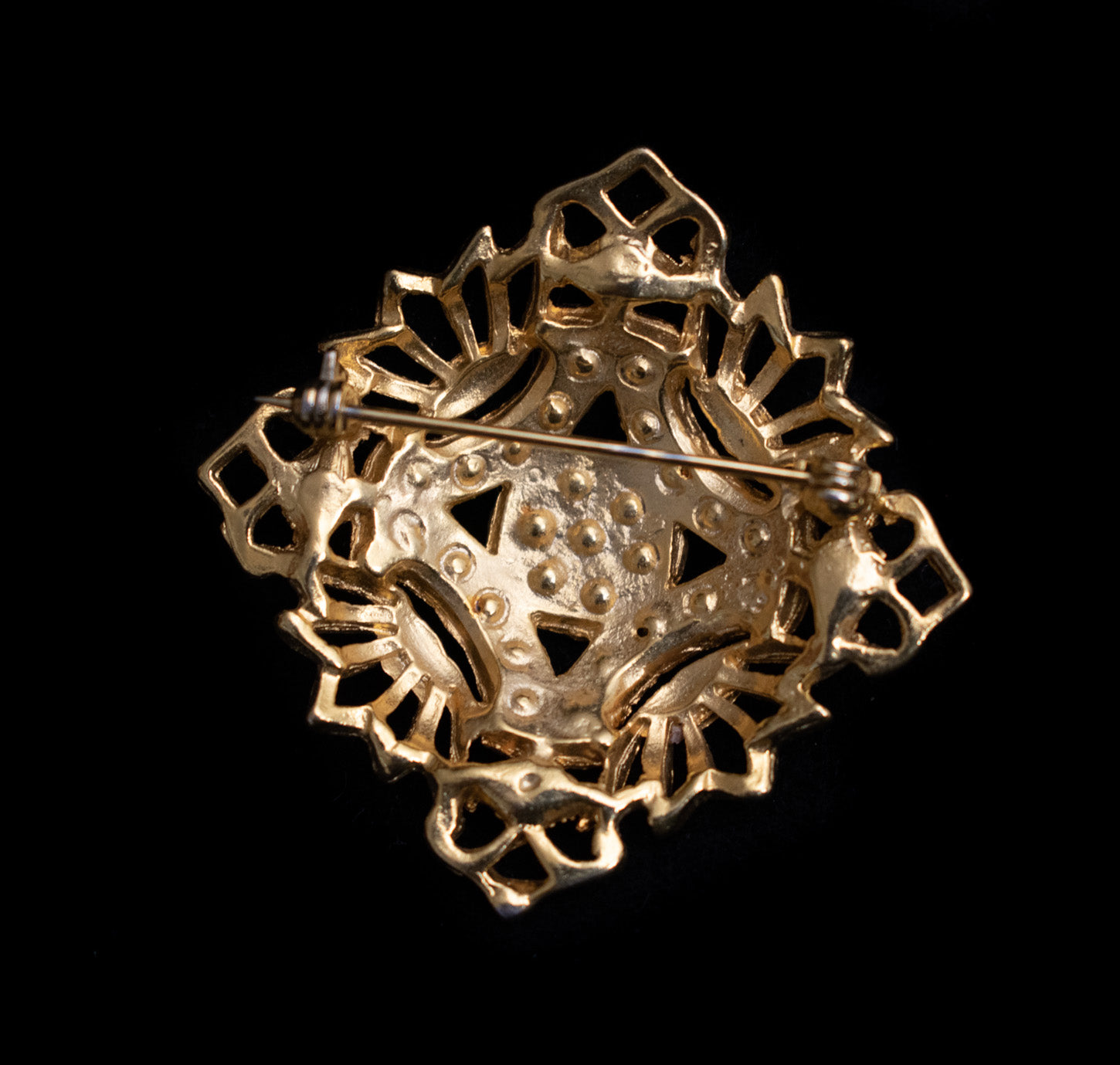 Vintage Gold Plated Diamond Cluster Brooch Pin Used