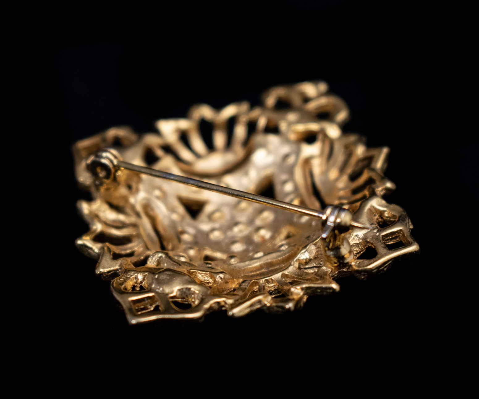 Vintage Gold Plated Diamond Cluster Brooch Pin Used