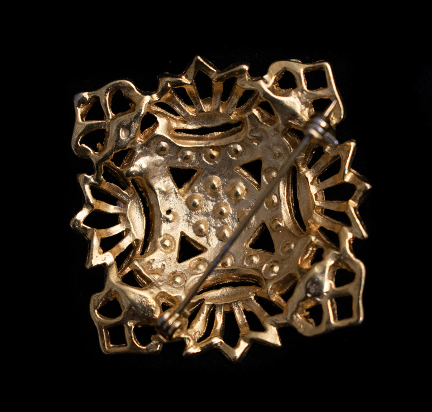 Vintage Gold Plated Diamond Cluster Brooch Pin Used