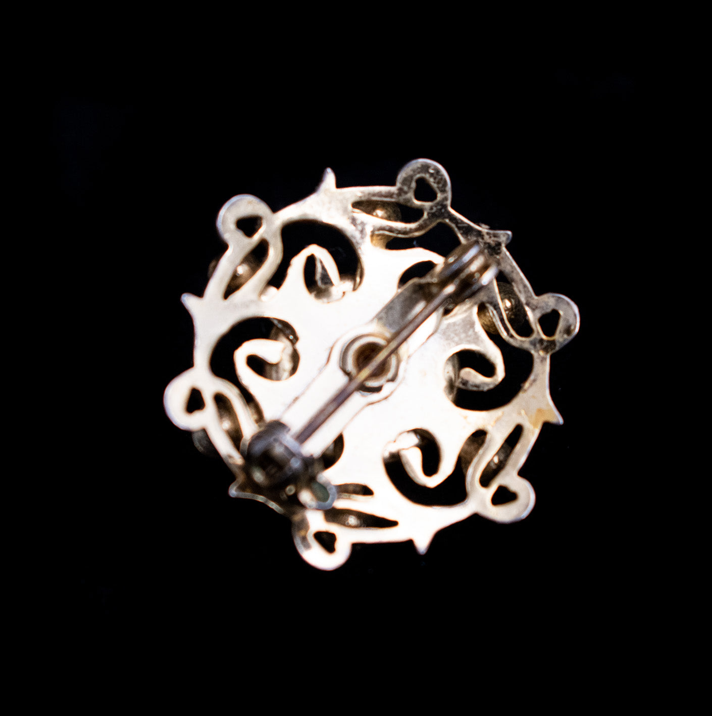 Vintage Gold Plated Diamond Cluster Pearl Brooch Pin Used