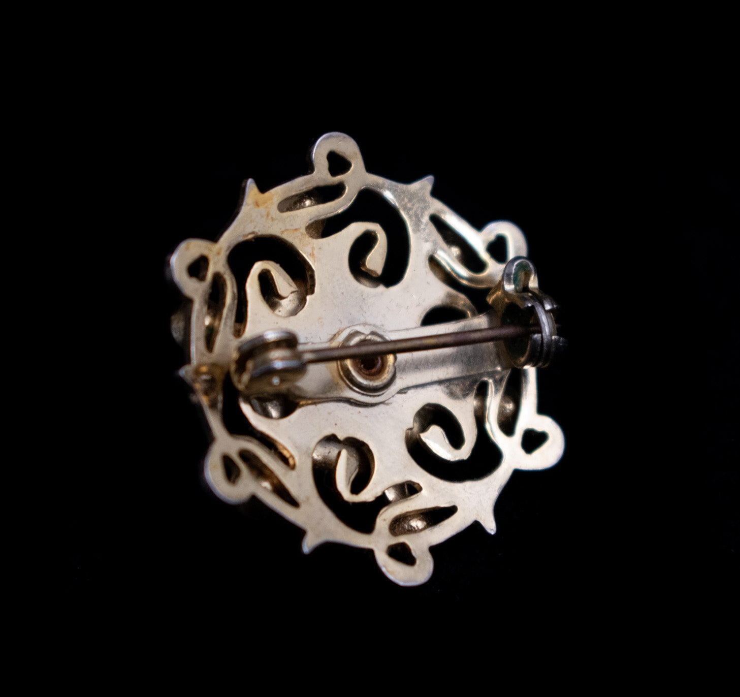 Vintage Gold Plated Diamond Cluster Pearl Brooch Pin Used