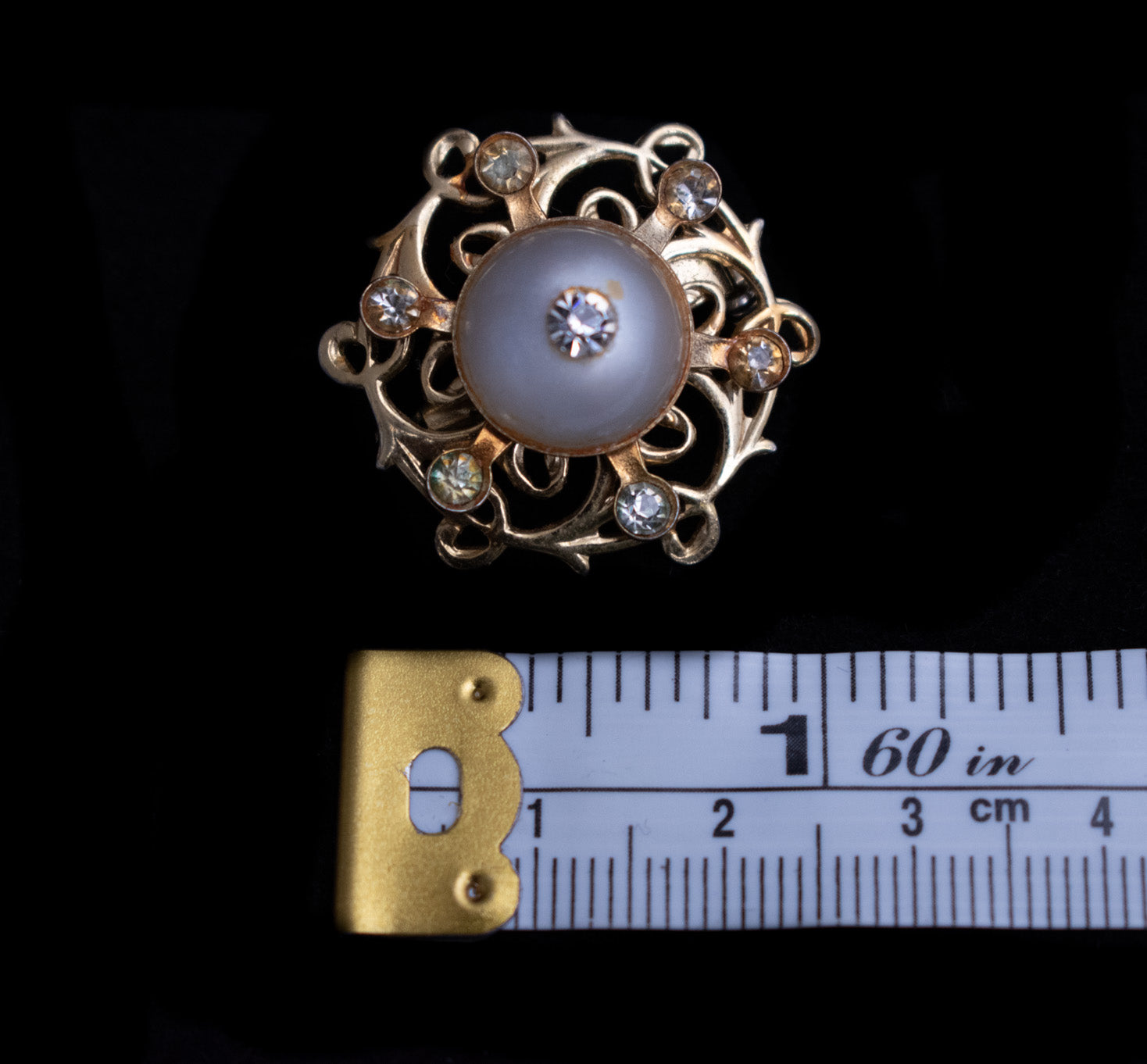 Vintage Gold Plated Diamond Cluster Pearl Brooch Pin Used