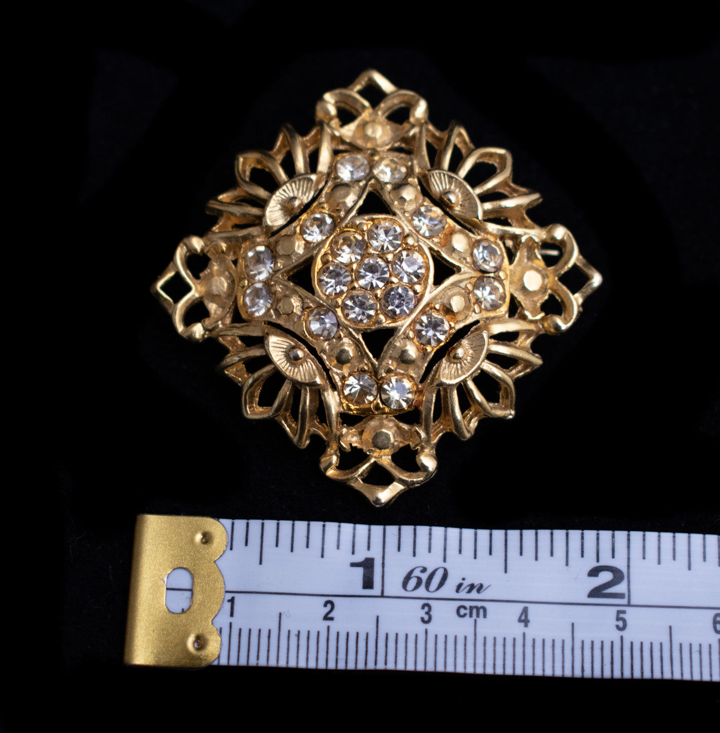 Vintage Gold Plated Diamond Cluster Brooch Pin Used