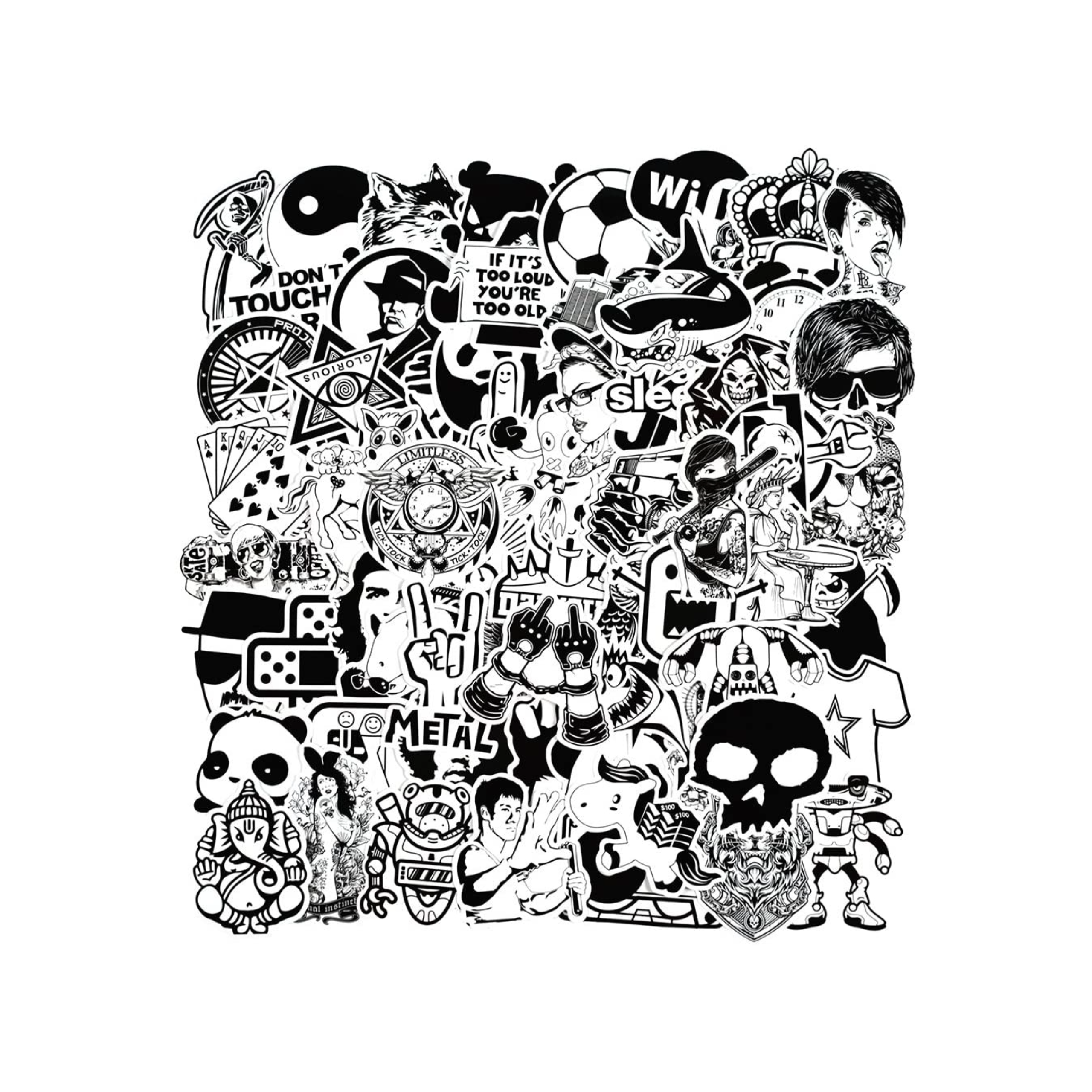 Sticker Lot Black White Mixed Size 50pc Vinyl Waterproof Set