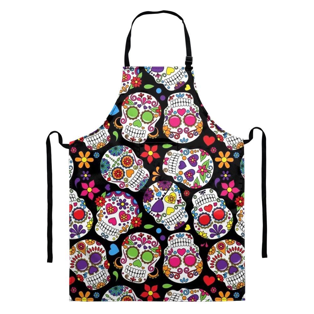 Cartoon Cooking Apron Kitchen for Woman Men Vintage Sugar Skull Baking Accessor