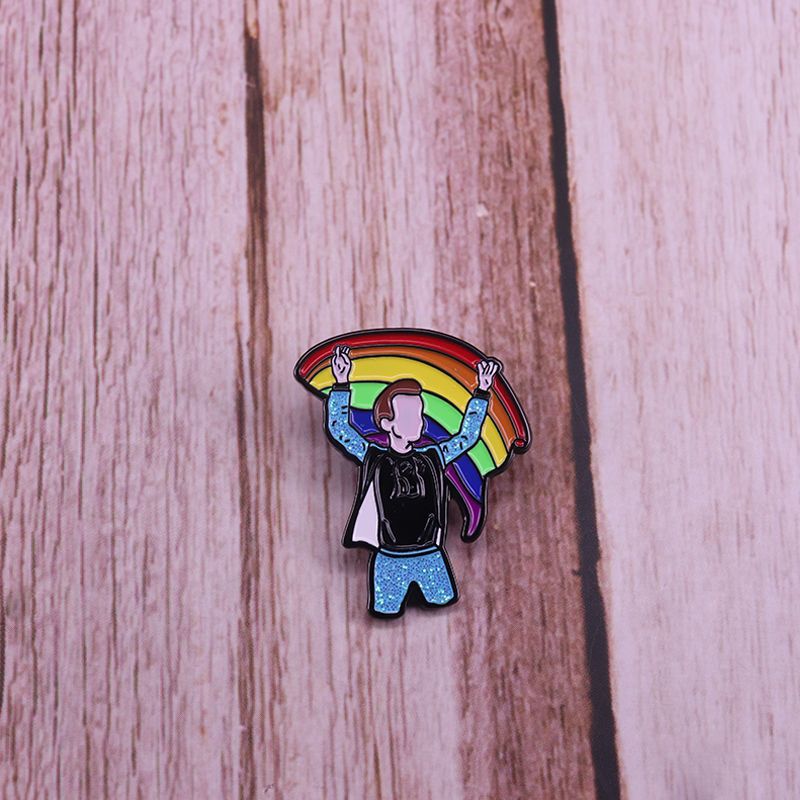 Cartoon character rainbow flag flashing brooch LGBT gay badge