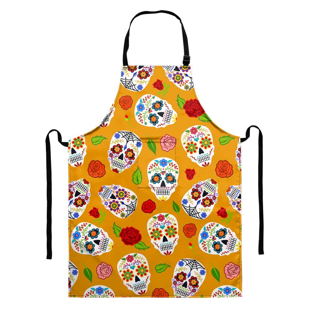 Cartoon Cooking Apron Kitchen for Woman Men Vintage Sugar Skull Baking Accessor