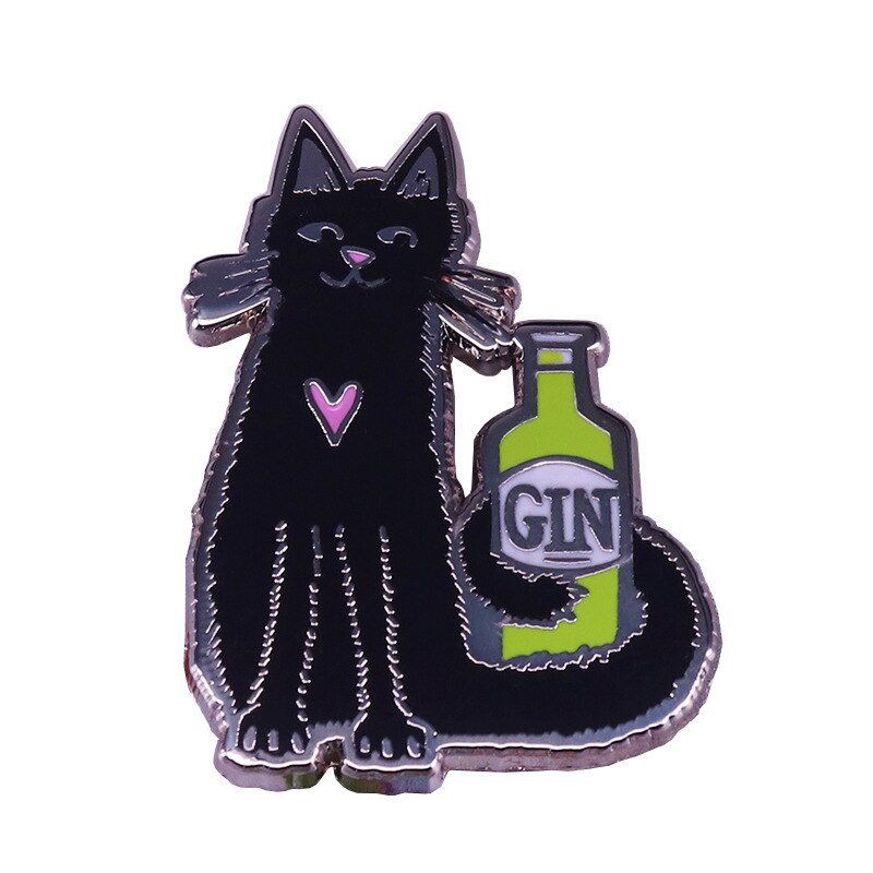 Cat and gin brooch cute animal badge