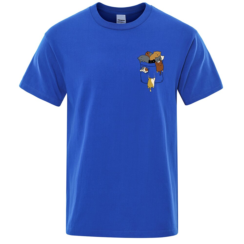 Cartoon Cat Crawling T Shirts For Man Funny Printed Streetwear Simple Oversized