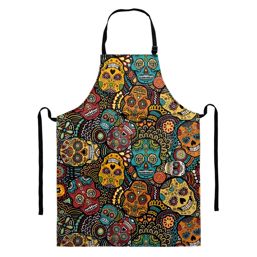 Cartoon Cooking Apron Kitchen for Woman Men Vintage Sugar Skull Baking Accessor