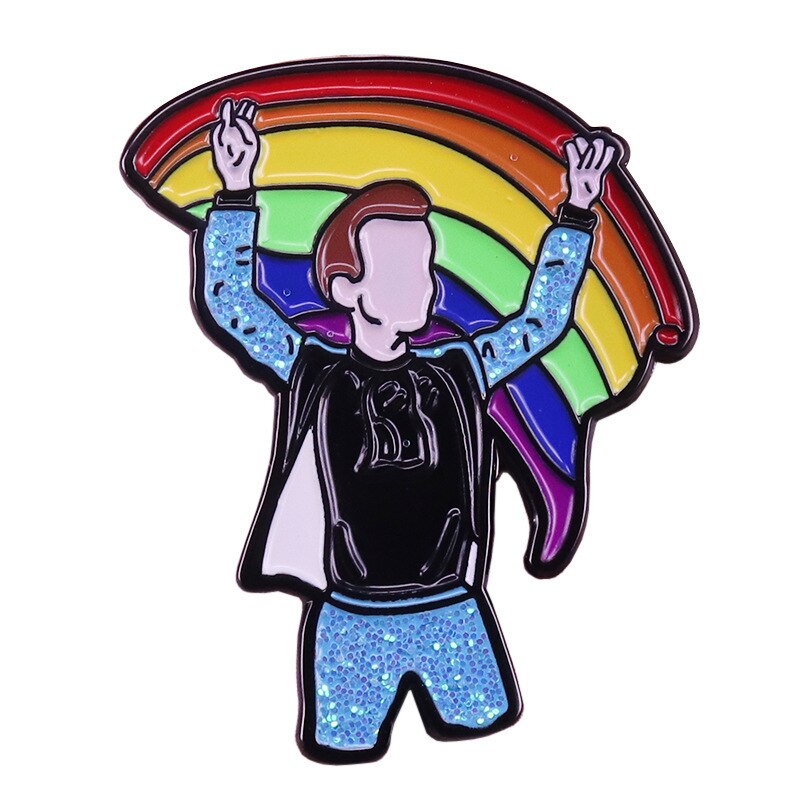 Cartoon character rainbow flag flashing brooch LGBT gay badge