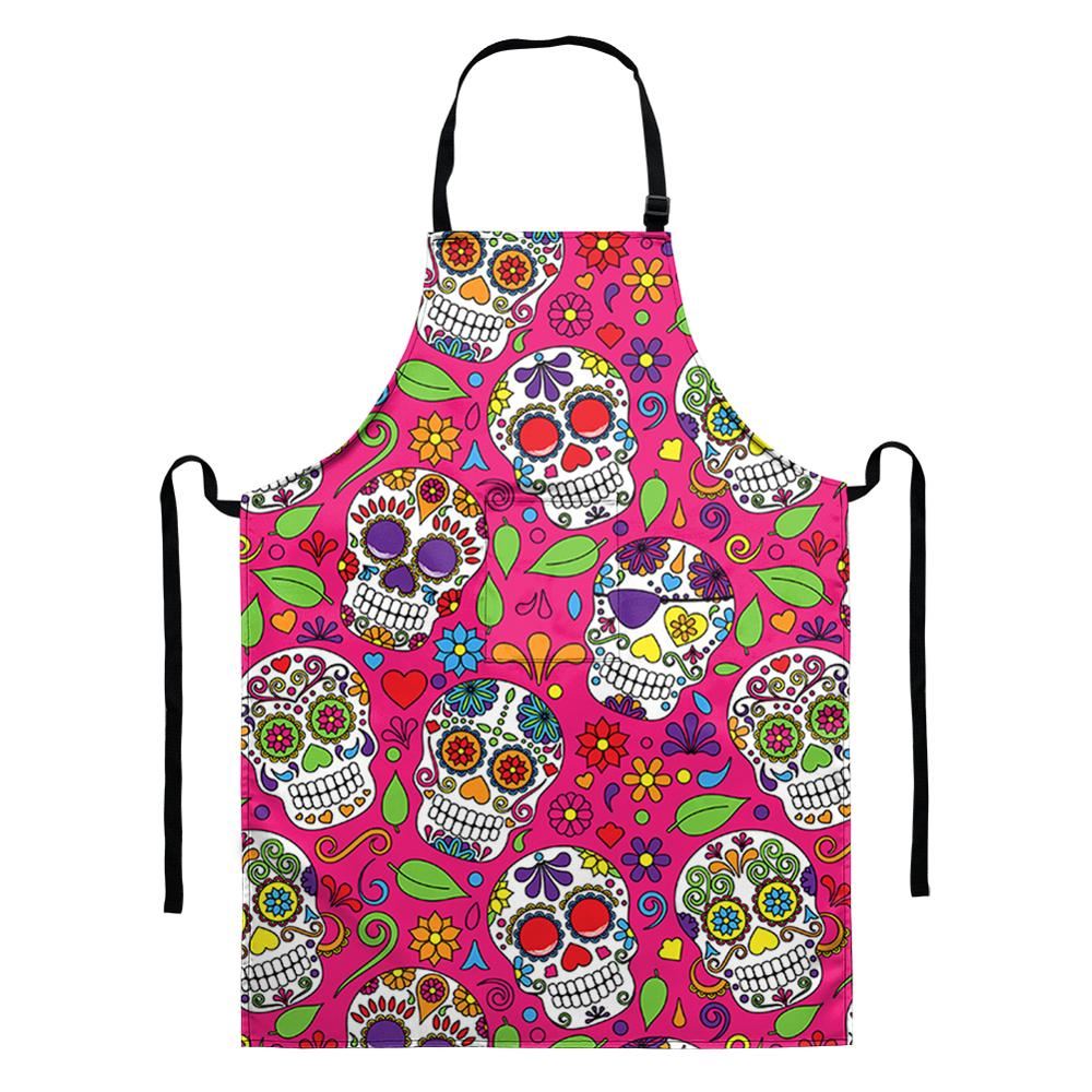 Cartoon Cooking Apron Kitchen for Woman Men Vintage Sugar Skull Baking Accessor