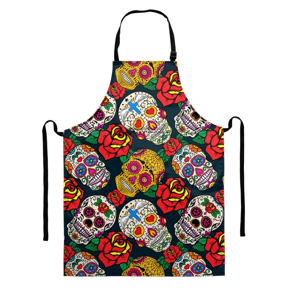 Cartoon Cooking Apron Kitchen for Woman Men Vintage Sugar Skull Baking Accessor