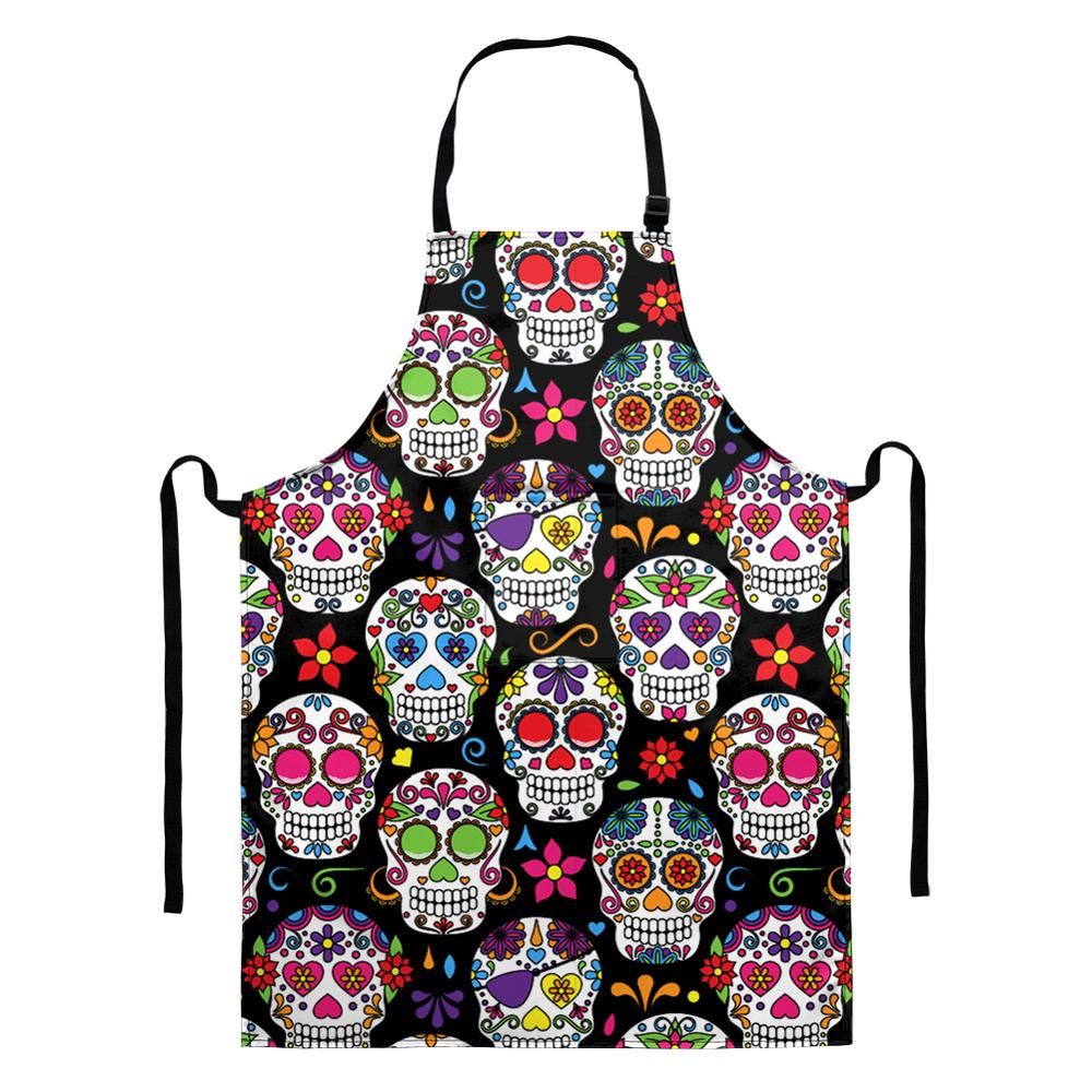 Cartoon Cooking Apron Kitchen for Woman Men Vintage Sugar Skull Baking Accessor