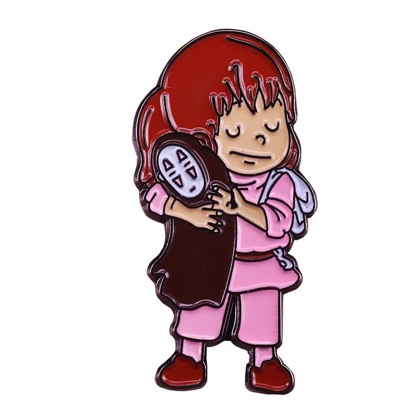 Chihiro and faceless male brooch fantasy adventure anime badge