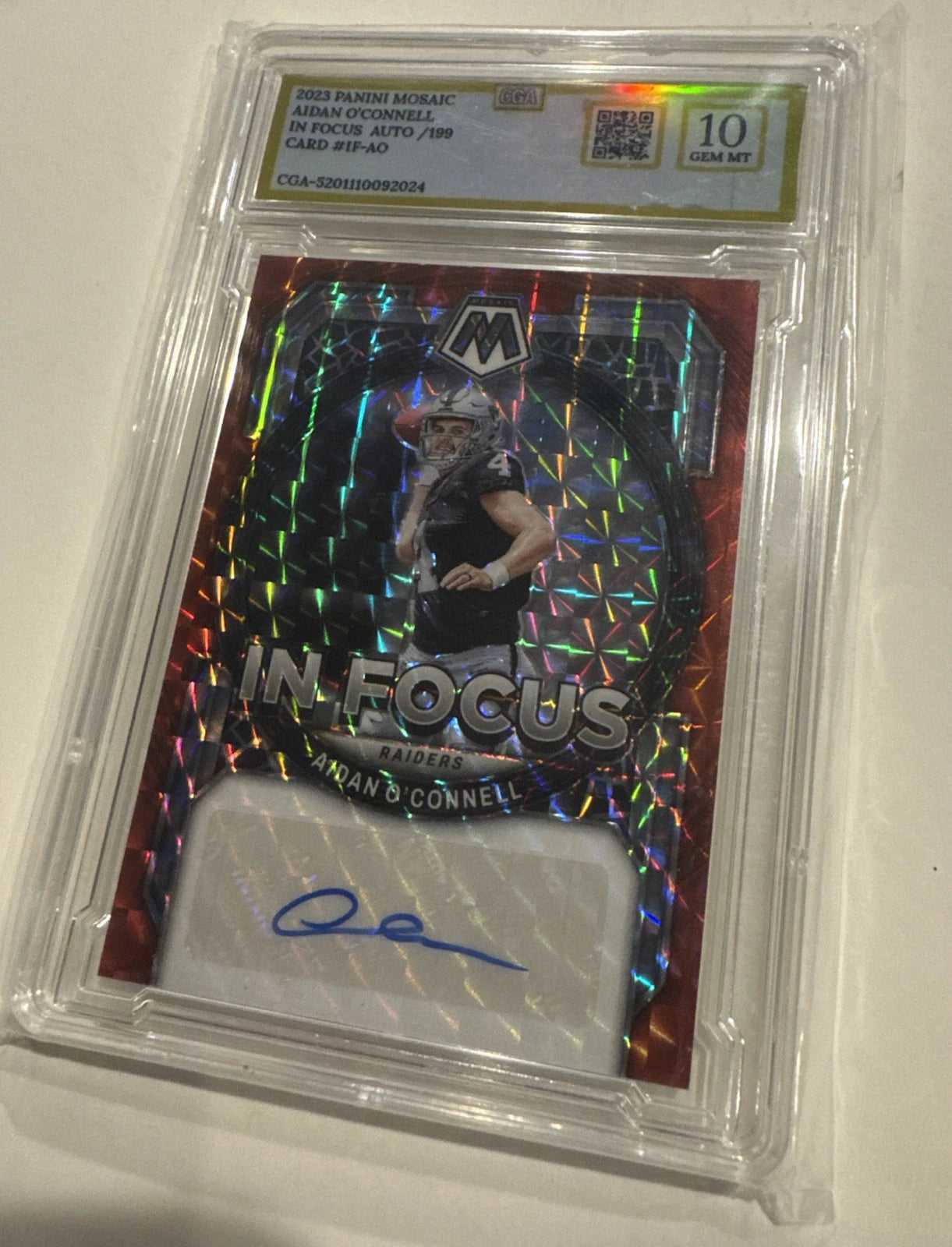 AIDAN O'CONNELL RC /49 AUTO RC Red POWER IN FOCUS Graded 10 2023 Raiders
