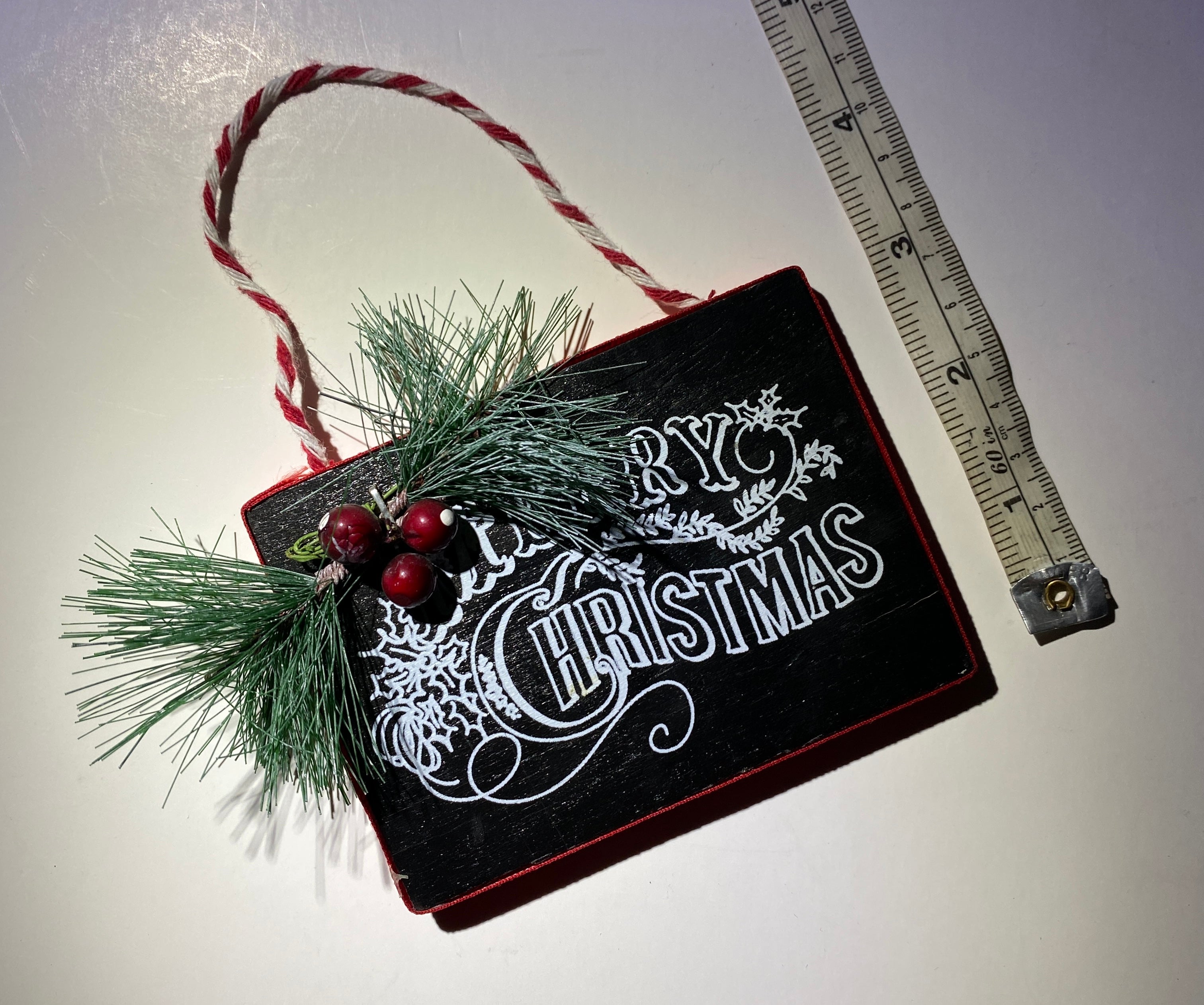 Merry Christmas Ornament Hanging Christmas decor Red Sign Used