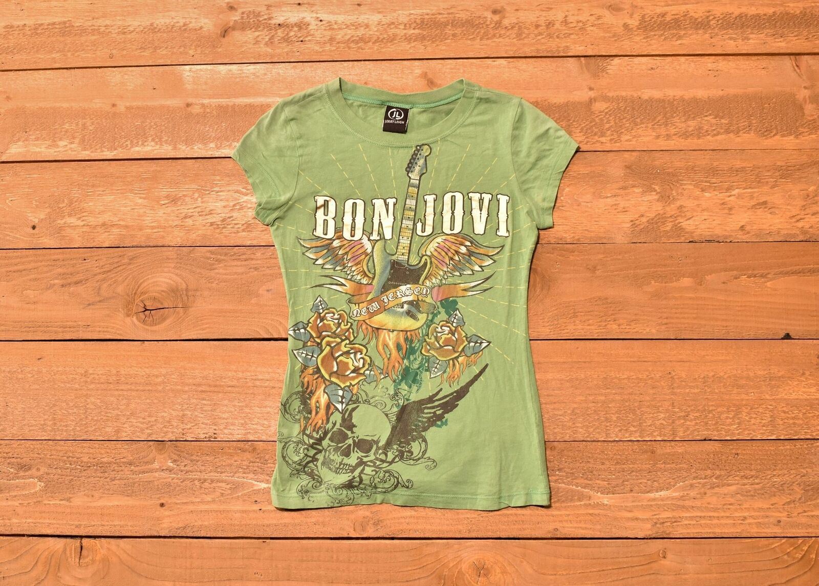 Bon Jovi NEw Jeresy Green Band Tee Female Medium Shirt Keep the Faith Concert Te
