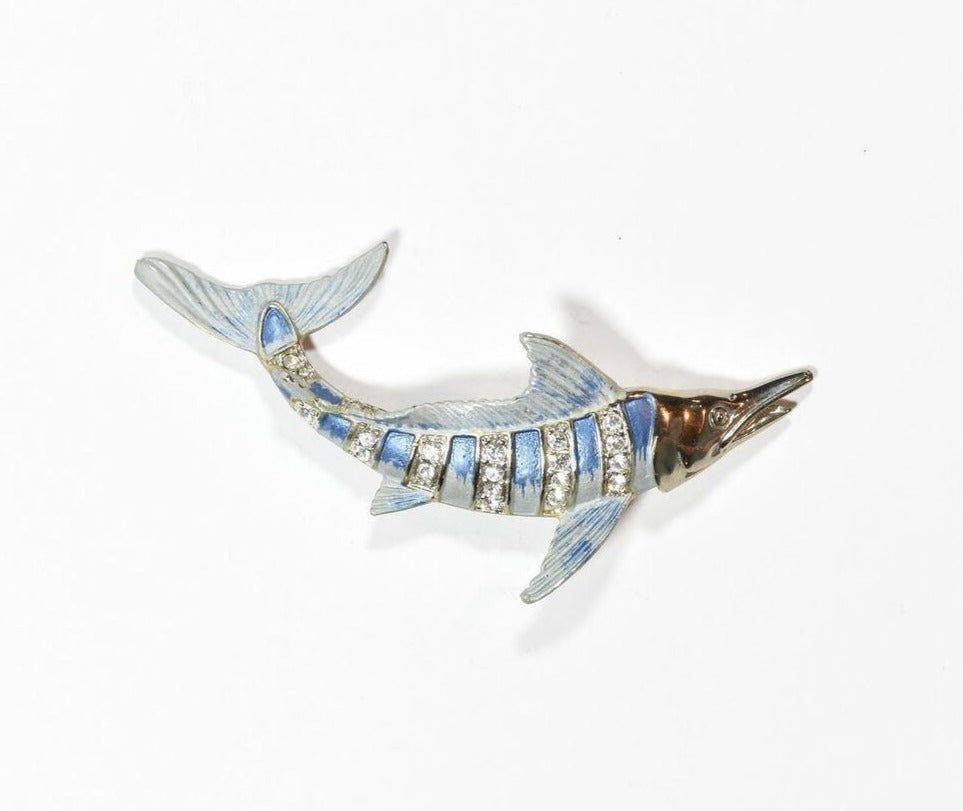 Brooch Pin Collectible Vintage Pin Used Sword Fish 4 Inch Blue and silver VERY
